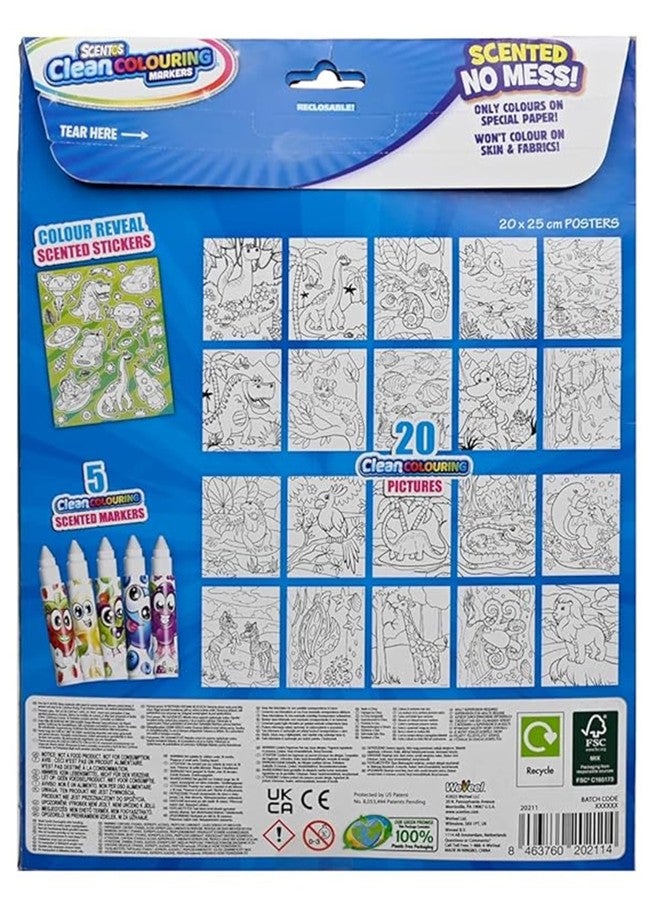 Scentos CleanColouring™ Markers Adventure Set By Fratelli | 20 pictures to color, Colour Reveal Stickers and 5 Scented Clean Colouring Markers - Image 2